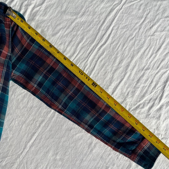 AEO Soft Plaid Flannel Boyfriend Fit Turquoise Rust Button Down Shirt - Size XS - Picture 10 of 14